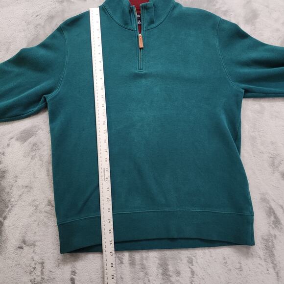 Lands End Sweater Mens M Green Bedford Rib Quarter Zip Long Sleeve Soft Pullover - Picture 8 of 9